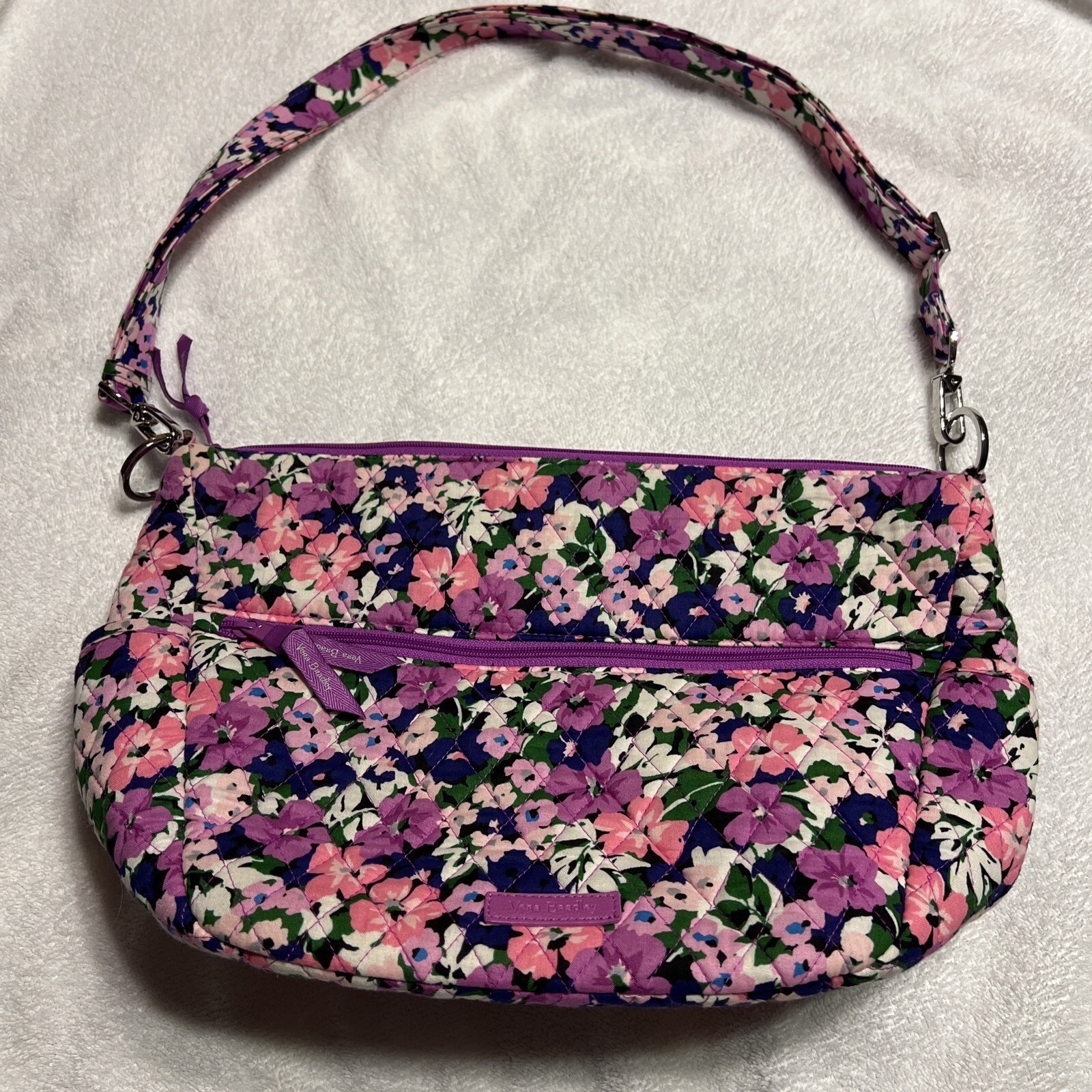 Vera Bradley Crossbody Purse Purple Floral Pattern Shoulder Bag Nice Condition